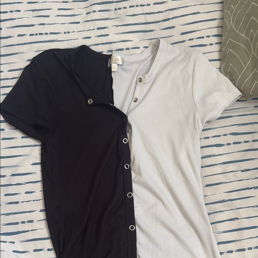 Black and White Button-Up Top